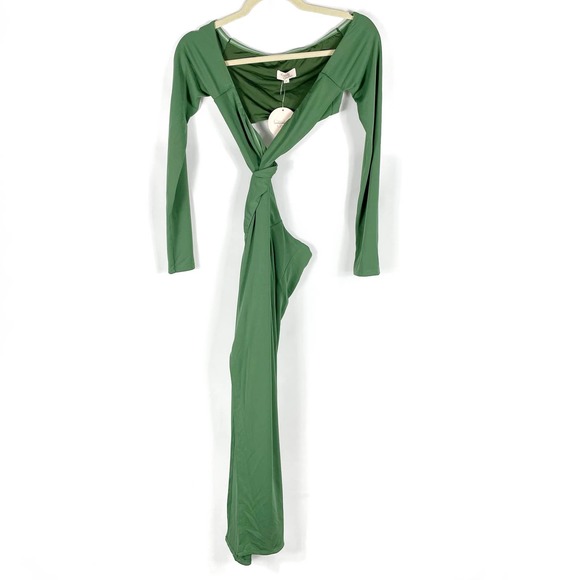 SOLD-Camila Coelho Maeve Midi Dress in Basil Green Sz S Jersey Stretch Side Slit - Picture 3 of 11